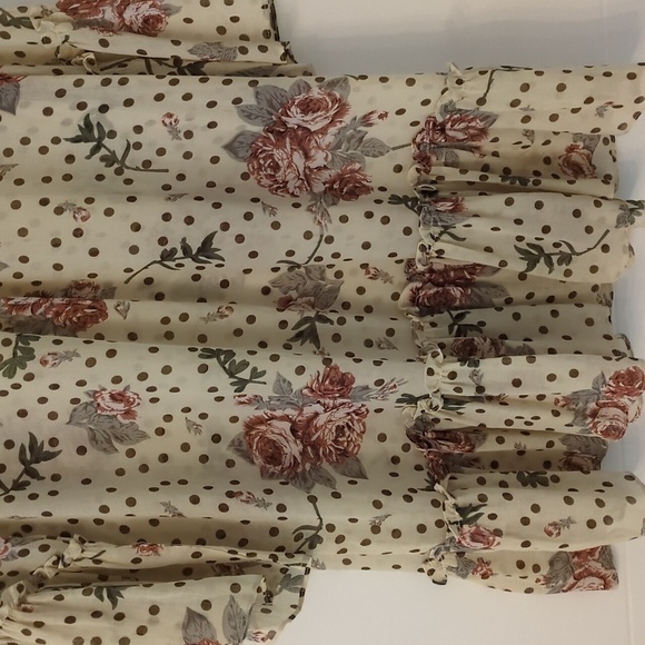 Seven Wonders Cottage Core Floral Polka dots Semi Sheer Boho mini dress - Picture 8 of 9